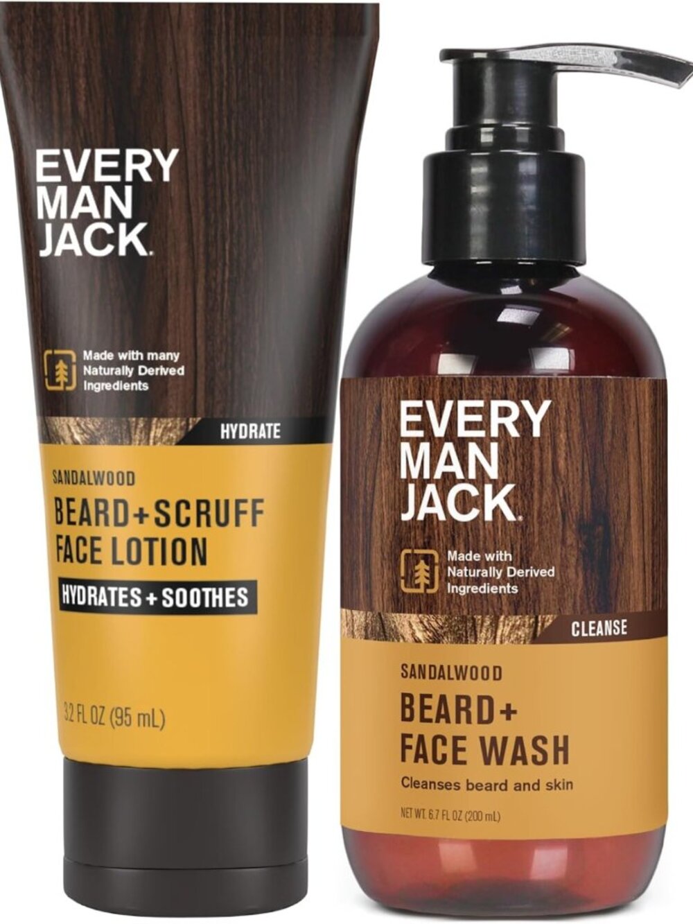 Every Man Jack Beard & Face Wash and Lotion Set for Men, Sandalwood Teak